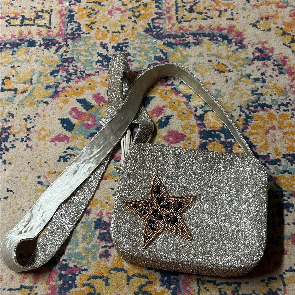 Fully Beaded Glittery Silver Star Women's Moyna Crossbody‎ Bag
